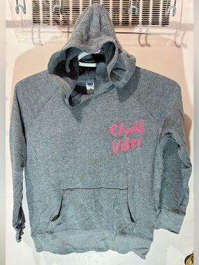 Old Navy Gray Hoodie with Pink "chill vibes" Script